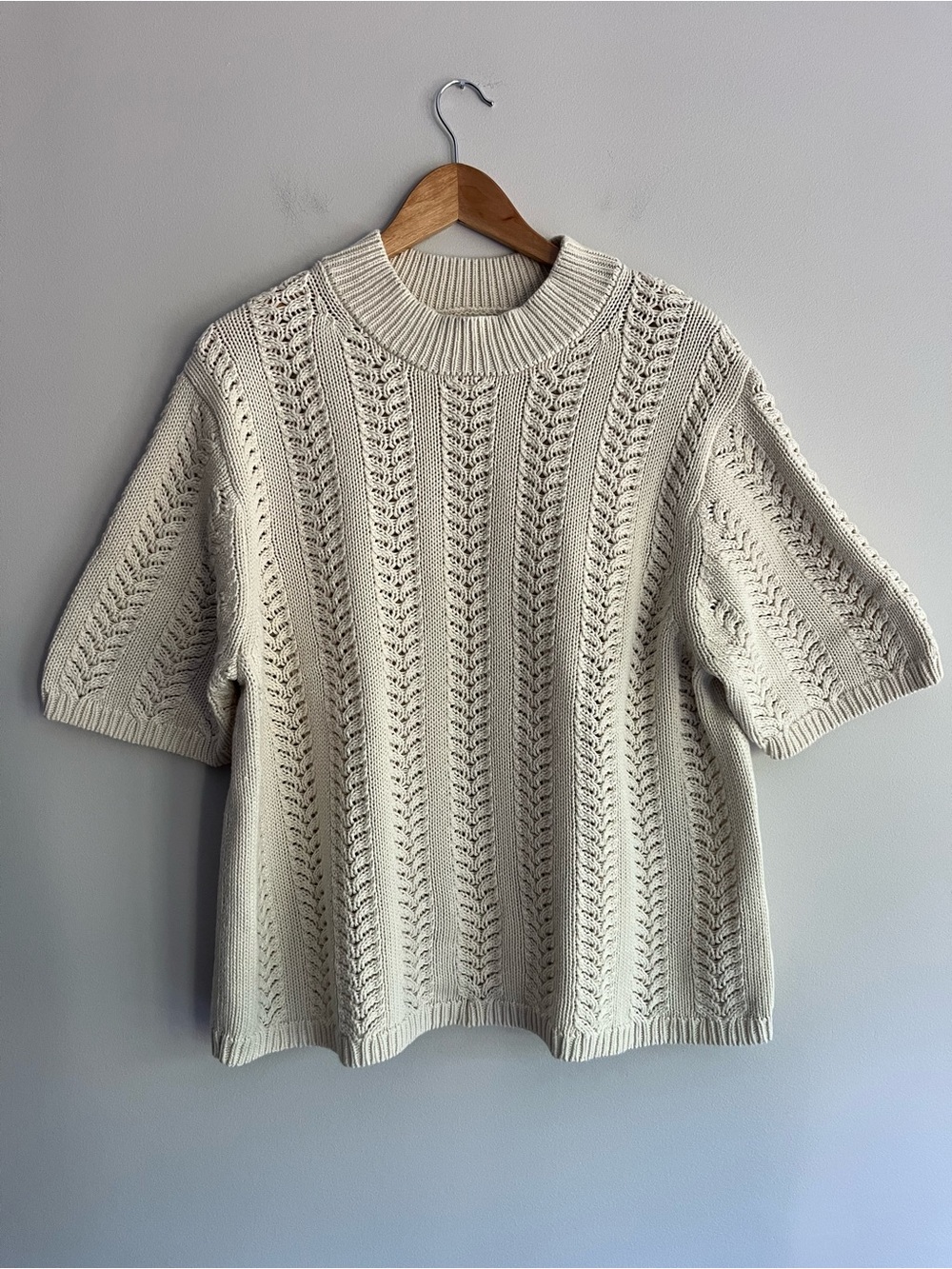 GAP Cream Cable Knit Short Sleeve Sweater XXL Tall